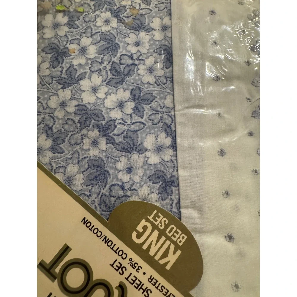 Vintage Pequot Morning Breeze King Sheet Set Blue Floral Luxury Muslin No Iron